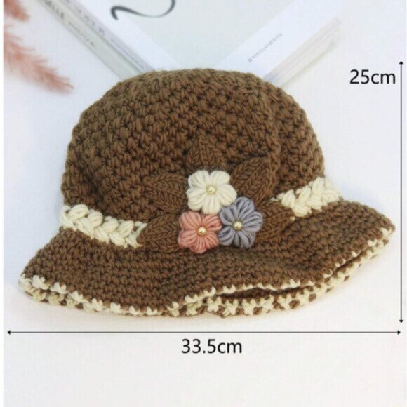 Flower Crochet Bucket Hat Brown - Picture 4 of 4